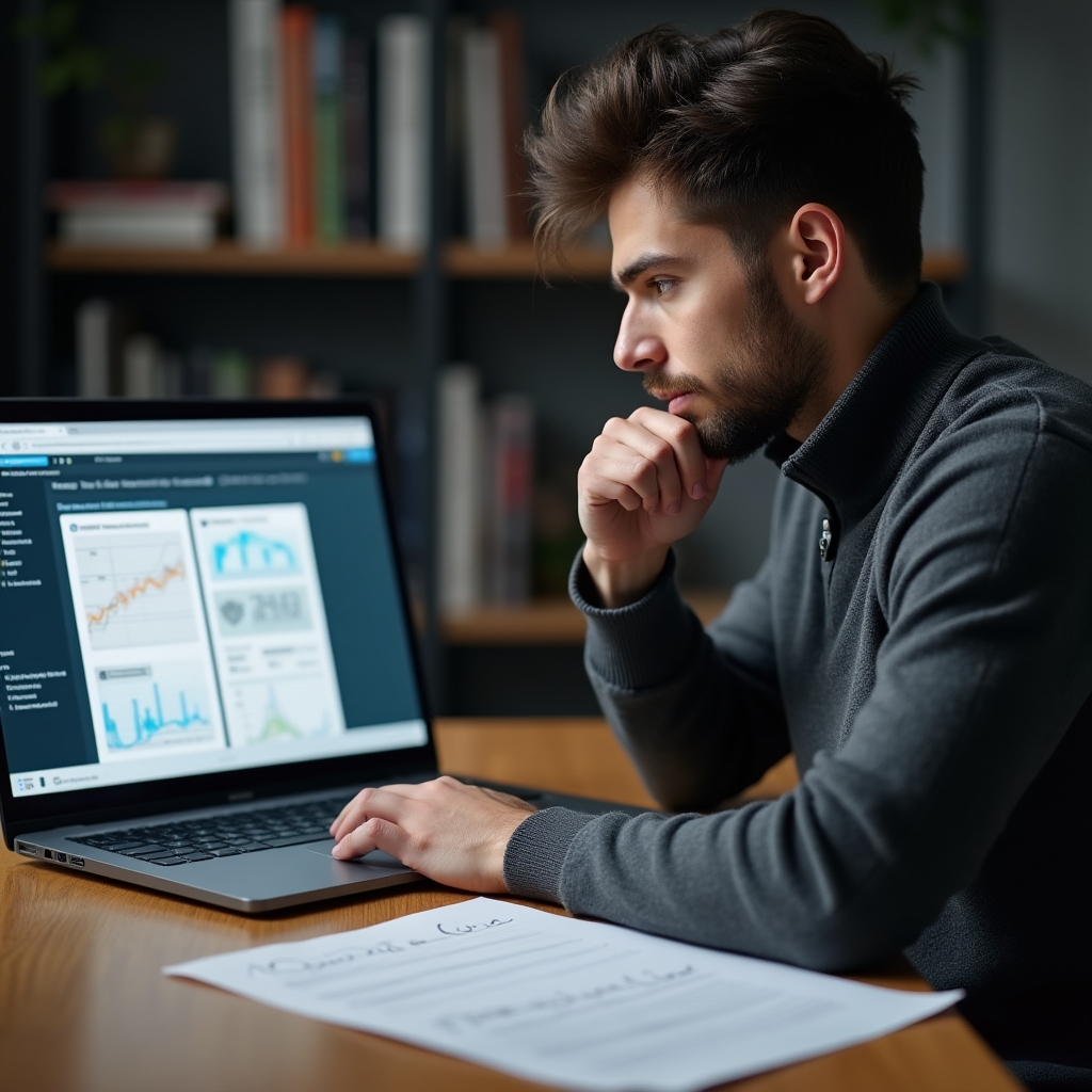 A person comparing two grocery delivery options on a laptop with a printed comparison sheet nearby